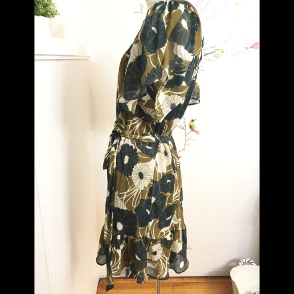 H&M Dresses Hm Sheer Floral Ruffled Tie Shift Dress Green 8 Poshmark